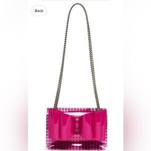 Betsy Johnson Clear Gingham Bow Crossbody NWT, Retail $98 in Fuschia